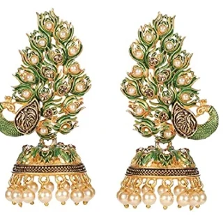 Jewellery Green Meenakari Enamel Peacock Design Ethnic JhumkaJhumki Earrings for Women