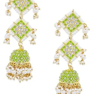 Jewellery Green Meenakari Kundan Ethnic Long JhumkaJhumki Earrings for Women Girls