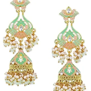 Jewellery Green Pink Meenakari Enamel Kundan Ethnic Long JhumkaJhumki Earrings for Women