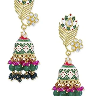 Jewellery Light Blue Grey Meenakari Enamel with Kundan Pearls in Peacock Design Ethnic