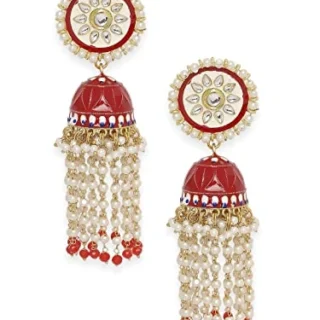 Jewellery Light Pink Peach Meenakari Enamel Floral Long Pearl Tassel Ethnic JhumkaJhumki
