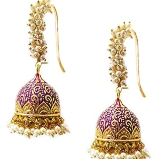 Jewellery Pink Meenakari Enamel Pearls Ethnic JhumkaJhumki Earrings for Women Girls