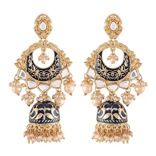 K Gold Plated Intricately Designed Traditional Enamel Glided With Kundans Pearls Jumki