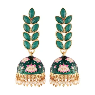 k Gold Plated Meena Work Leaf Shaped Jhumki Earring For Women