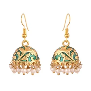 K Gold Plated Traditional Handcrafted Meena Work Jhumka Earring Glided with Pearls for