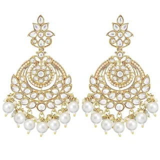 K Gold Plated Traditional Handcrafted Pearl Kundan Beaded Earrings for WomenGirls