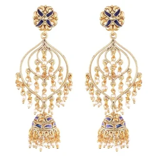 k Traditional Gold-Plated Brass and Kundan Jhumki Earrings for Women Girls