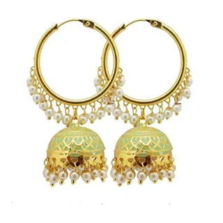 kt Diva Collection Gold Plated JhumkaJhumki - Pearl Meenakari Jhumka Earring For Women