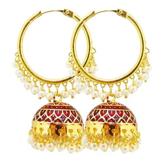 kt Diva Collection Gold Plated Pearl Meenakari Jhumka Earring For Women I Stylish Fancy