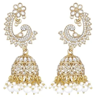 Kundan Pearl Elegant Peacock Jhumki Earrings for Women Girls