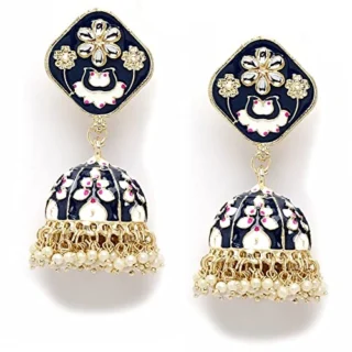 Latest Stylish Gold Plated Meenakari Pearl Jhumki Earrings for Women