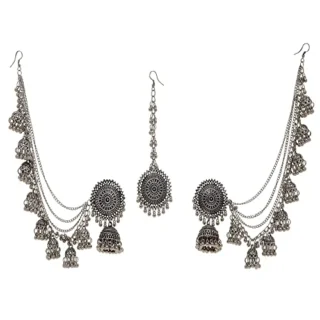 Latest Stylish Oxidised Maang Tikka Bahubali Jhumka Earrings for Women