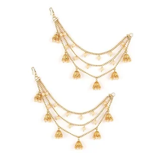 Latest Trendy Stylish Ear Chain Earrings for Women - Traditional 18k Gold Plated Wedding