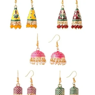 Meenakari Jhumka Earrings for Women - Traditional Jhumki Earrings Set for Girls, Combo of