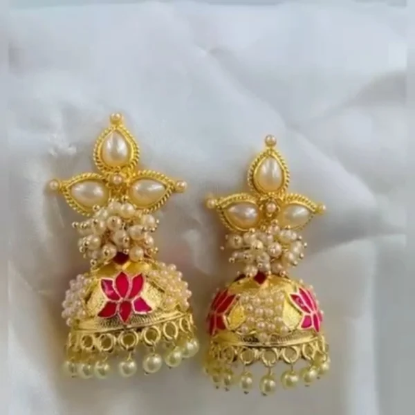 Meenakari Lotus Pearl Jhumki Earring For Women