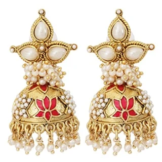 Meenakari Lotus Pearl Jhumki Earring For Women