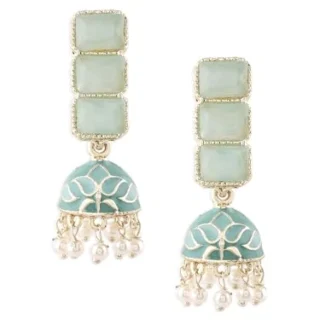 Mint Green Enamel Ethnic Style Jhumki Earring For Women-ZPFK16526