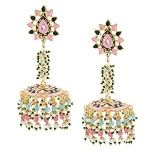 Multicolor Clustered Beads Meenakari Embellished Yellow Gold Jhumki Earring For