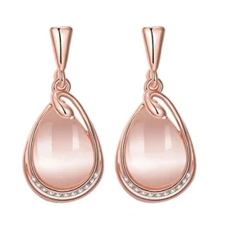 Multicolor Crystal and Opal Drop Earrings - Rose Gold Plated
