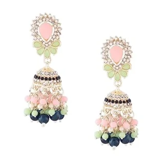 Multicolour Beaded Kundan Jhumki Earring For Women -ZPFK16160