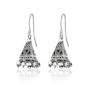 Oxidised Silver Triangular Jhumki Earrings - Jhumka Gift for Women Girls, With 925 stamp