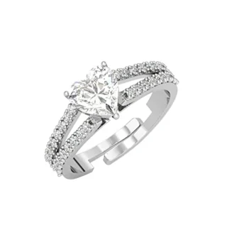 Pure 925 Sterling Silver Solitaire Finger Ring with Adjustable Band - Gift for Women Girls
