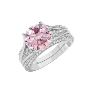 Pure 925 Sterling Silver Tove Pink Solitaire Wedding Finger Ring - Swiss Zircon Platinum