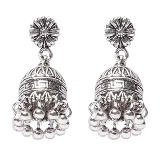 Pure Silver Pair of Handcrafted Oxidized EarringsJhumki for Girls