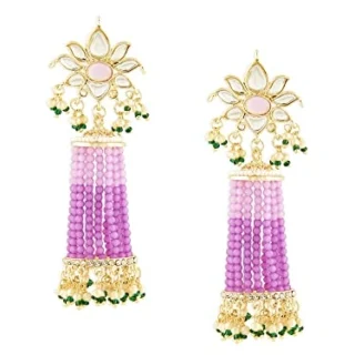 Purple Beaded Hanging Kundan Jhumki Earring For Women-ZPFK15865