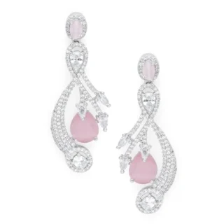 Rhodium-Plated American Diamond Studded Quirky Shaped Handcrafted Drop Earrings for Girls