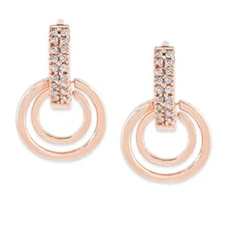 Rose Gold Cubic Zirconia Contemporary Rings Drop Brass Bali Earring For Women-ZPFK9472