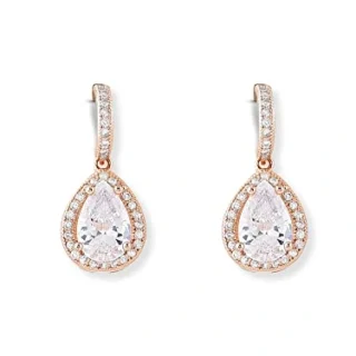 Rose Gold Cubic Zirconia Pear Drop Hoop Earring For Women-ZPFK10673