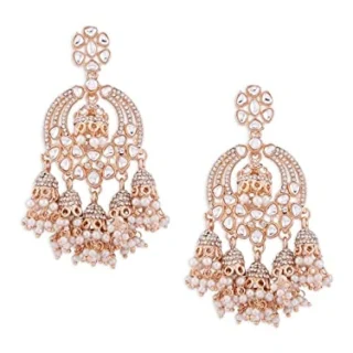 Rose Gold Kundan Dazzling Austrian Diamonds Embellished Jhumki Drops Earring For