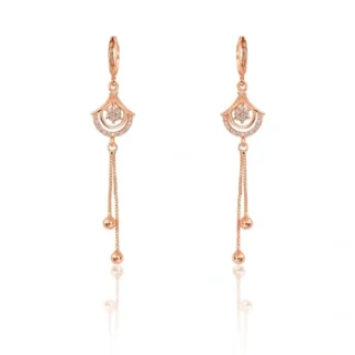 Rose Gold Long Earrings - American Diamond Studded Lightweight Drop Earrings for Women