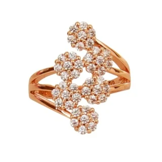 Rose Gold Plated Elegant American Diamond Studded Sparkling Adjustable Finger Ring for