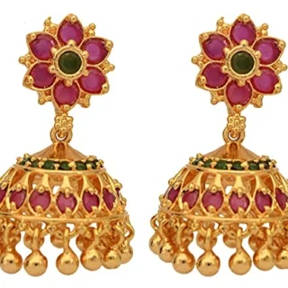 ruby emerald Medium size jhumki EARRINGS Push type opening one gram gold for women no.819