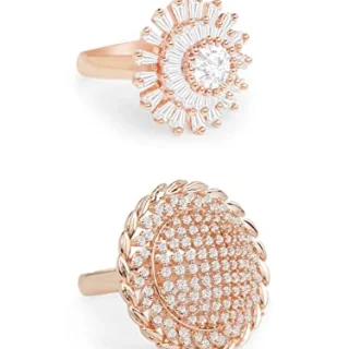 Set of 2 Rose Gold Cubic Zirconia Contemporary Adjustable Finger Rings