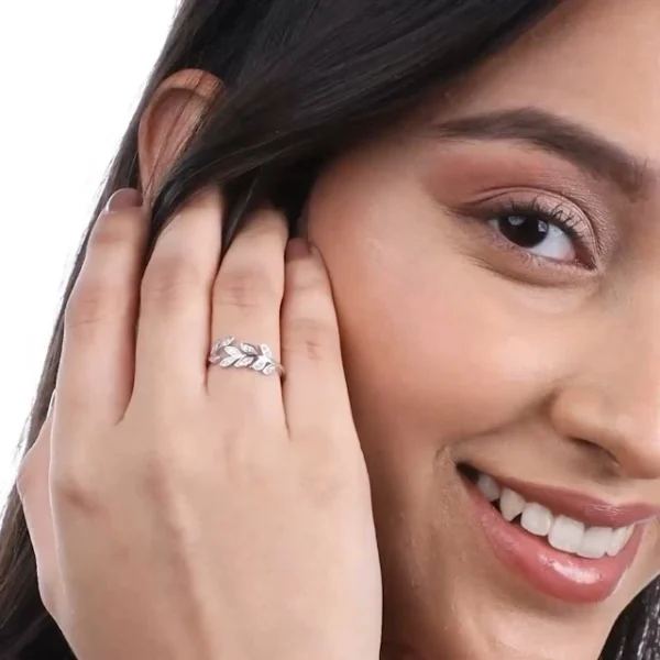 Silver Anushka Sharma Zircon Leaf Ring - Gifts for
