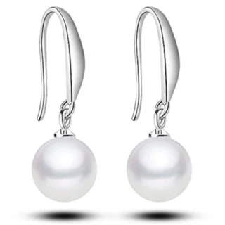 Silver Plated Pearl Dangle Drop Earrings