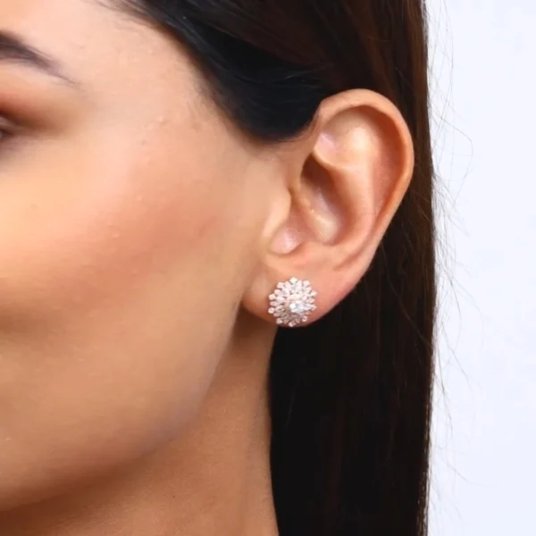 Silver Rose Gold Floral Work Earrings - studs to Gift Women Girls