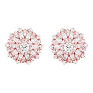 Silver Rose Gold Floral Work Earrings - studs to Gift Women Girls