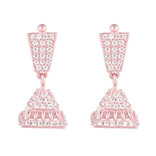 Silver Rose Gold Squared Jhumki - Jhumka to Gift Women Girls, With Certificate of