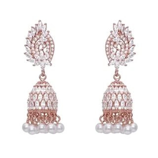 Silver Rose Gold Teardrop Jhumki - Gifts for Women,