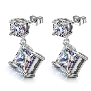 Silver Solitaire Dangle Earrings for Women - 92.5 Sterling Silver and Diamond like
