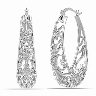 Sterling Silver Hoop Earrings - , BIS Hallmarked Women's 925 Silver Filigree Earring Hoops