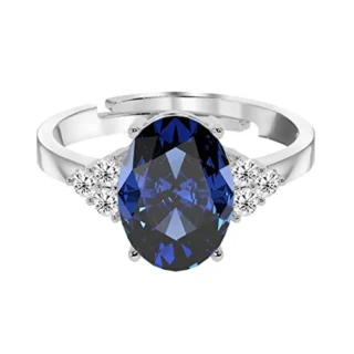 Sterling Silver Oval Stone Ring with Adjustable Band - Gift for Women Wife Girls