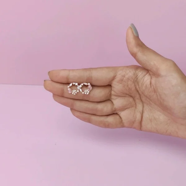 Sterling Silver Rose Gold Pink Drop Wreath Studs - Gift for Girlfriend Wife Women Girls