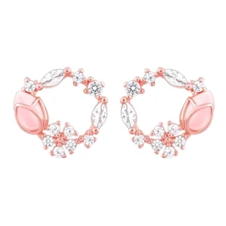 Sterling Silver Rose Gold Pink Drop Wreath Studs - Gift for Girlfriend Wife Women Girls