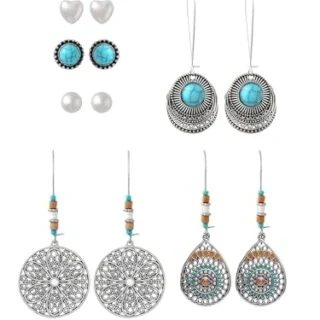 Stud Earrings for Women - Fashion Silver Earrings for Girls Combo of 6 Pairs Stud Hoop