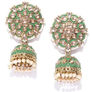 Traditional Gold Green Gold-Plated Jhumkas for Women